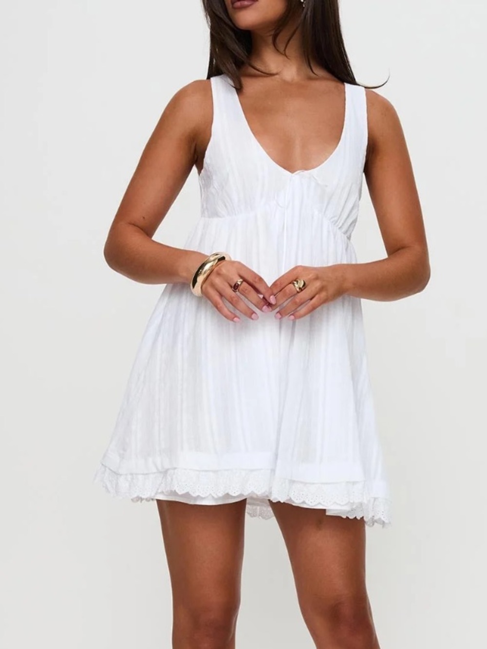 Princess Polly Womens Nelty Mini Dress White Boho Babydoll Dress 100% Cotton 8
